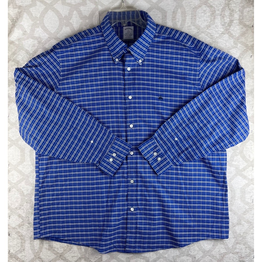 Brooks Brothers Regent Mens XXL Blue Plaid Non-Iron Stretch Button Down Shirt‎